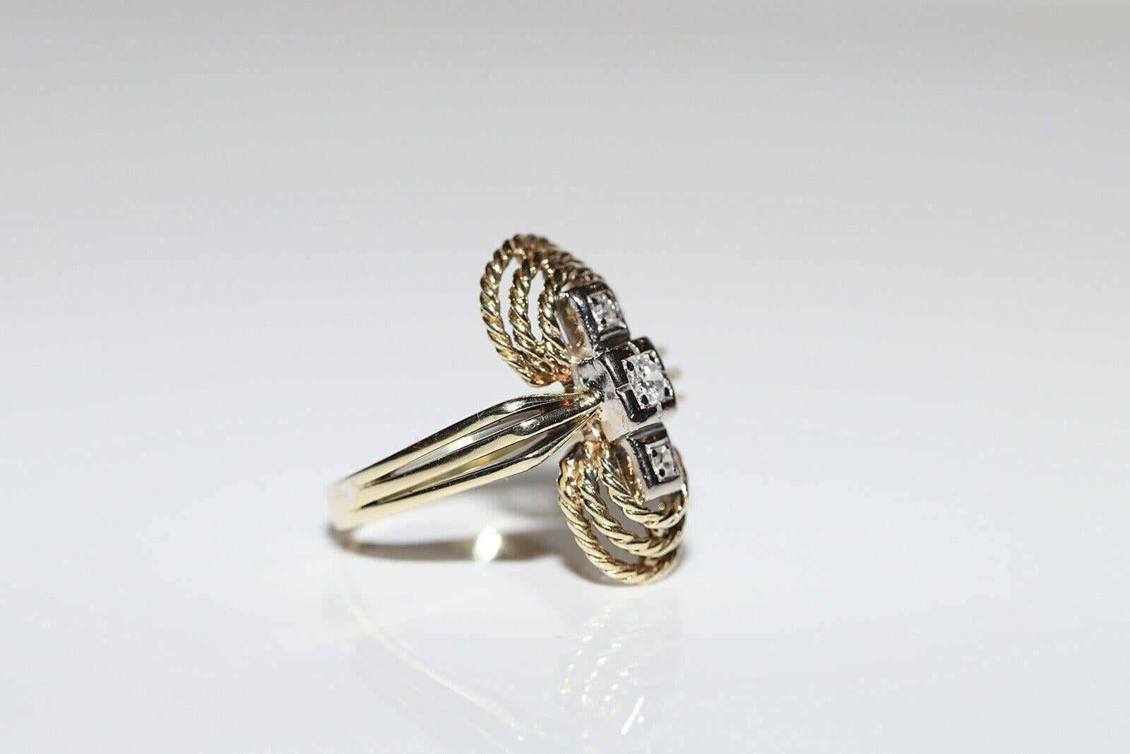 Bague navette ancienne des années 1900 en or 14 carats décorée de diamants naturels Pour femmes en vente