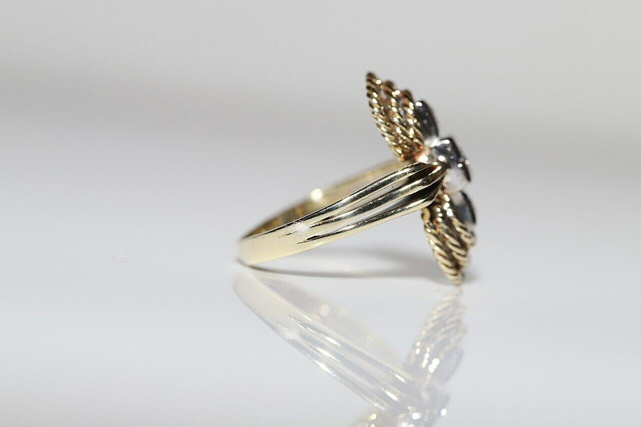 Anello antico CIRCA 1900 in oro 14k con diamanti naturali e decorazioni a navette in vendita 1