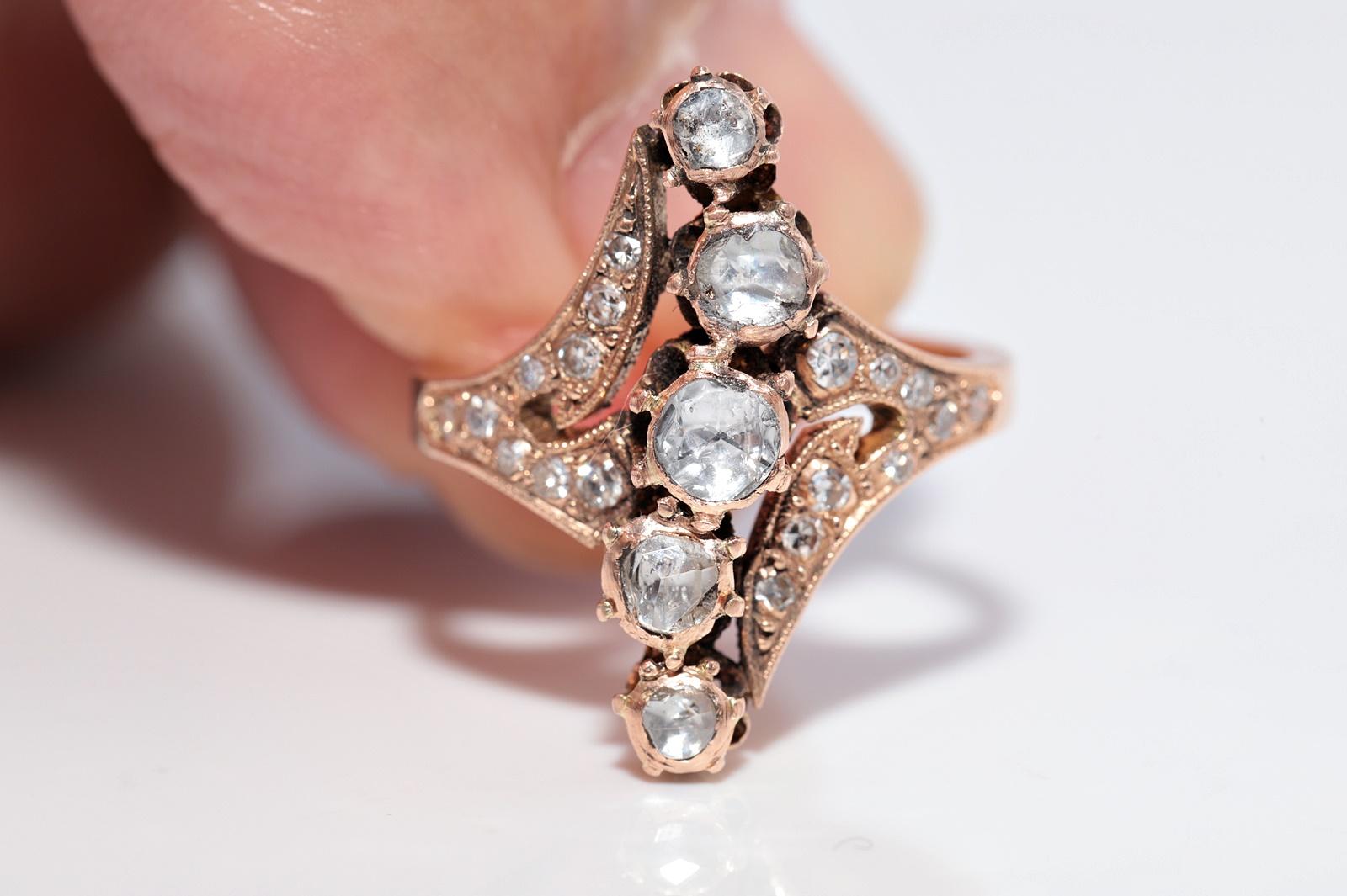 Anello antico CIRCA 1900 in oro 14k con diamanti naturali e decorazioni a navette in vendita 2