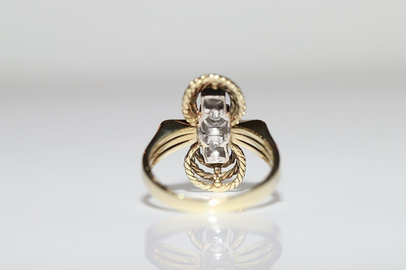 Anello antico CIRCA 1900 in oro 14k con diamanti naturali e decorazioni a navette in vendita 2