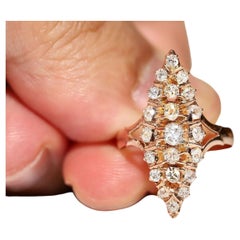 Antiker 14k Gold natürlicher Diamant-Dekorierter Navette-Ring, um 1900er Jahre