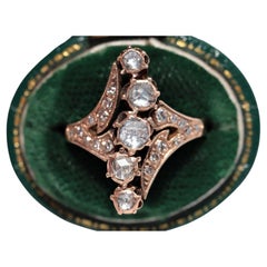 Antiker 14k Gold natürlicher Diamant-Dekorierter Navette-Ring, um 1900er Jahre