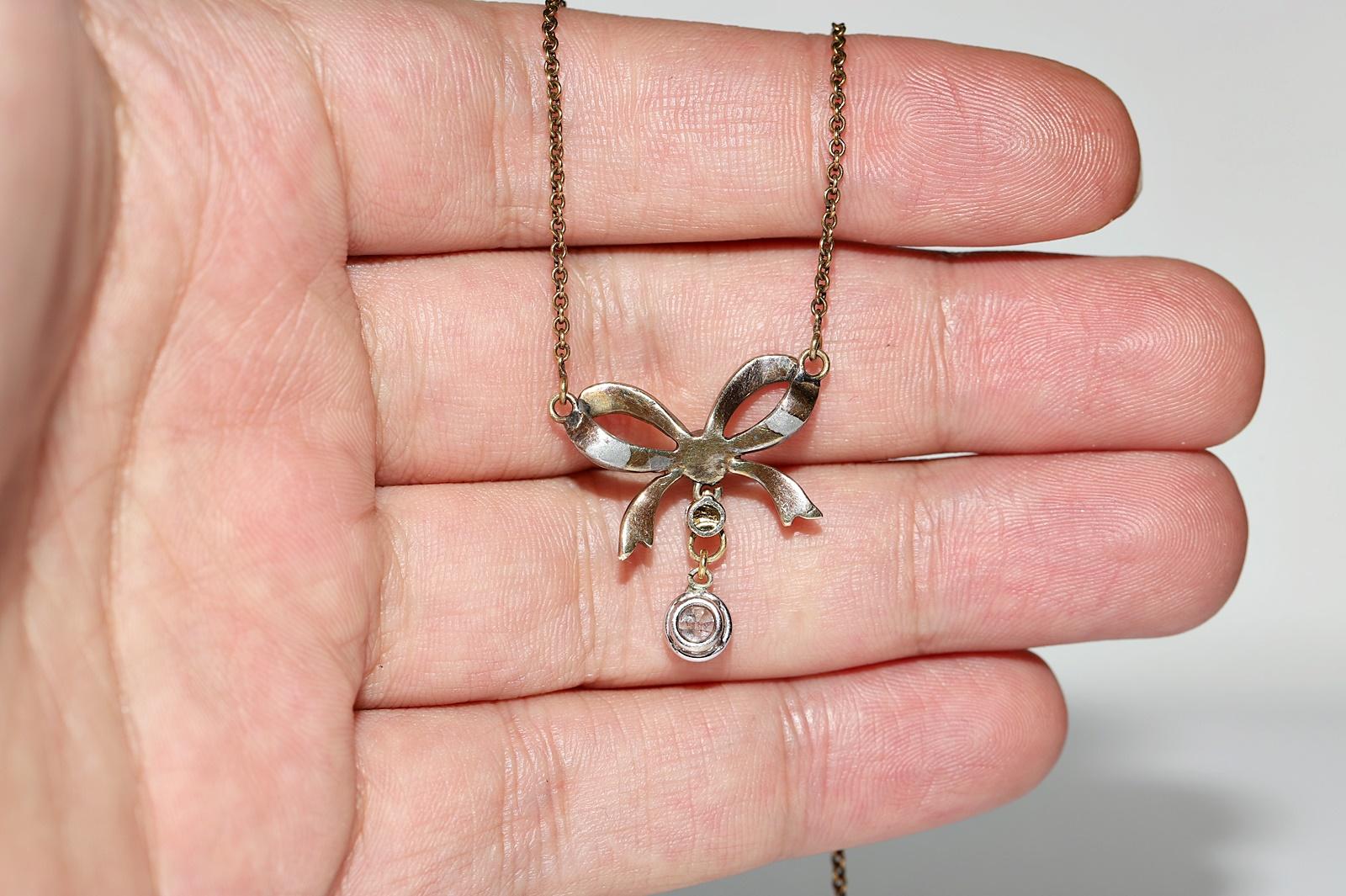Antique Circa 1900s 14k Gold Natural Diamond Decorated Pretty Necklace For Sale 10
