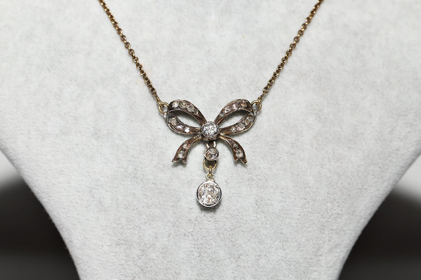 Victorian Antique Circa 1900s 14k Gold Natural Diamond Decorated Pretty Necklace For Sale