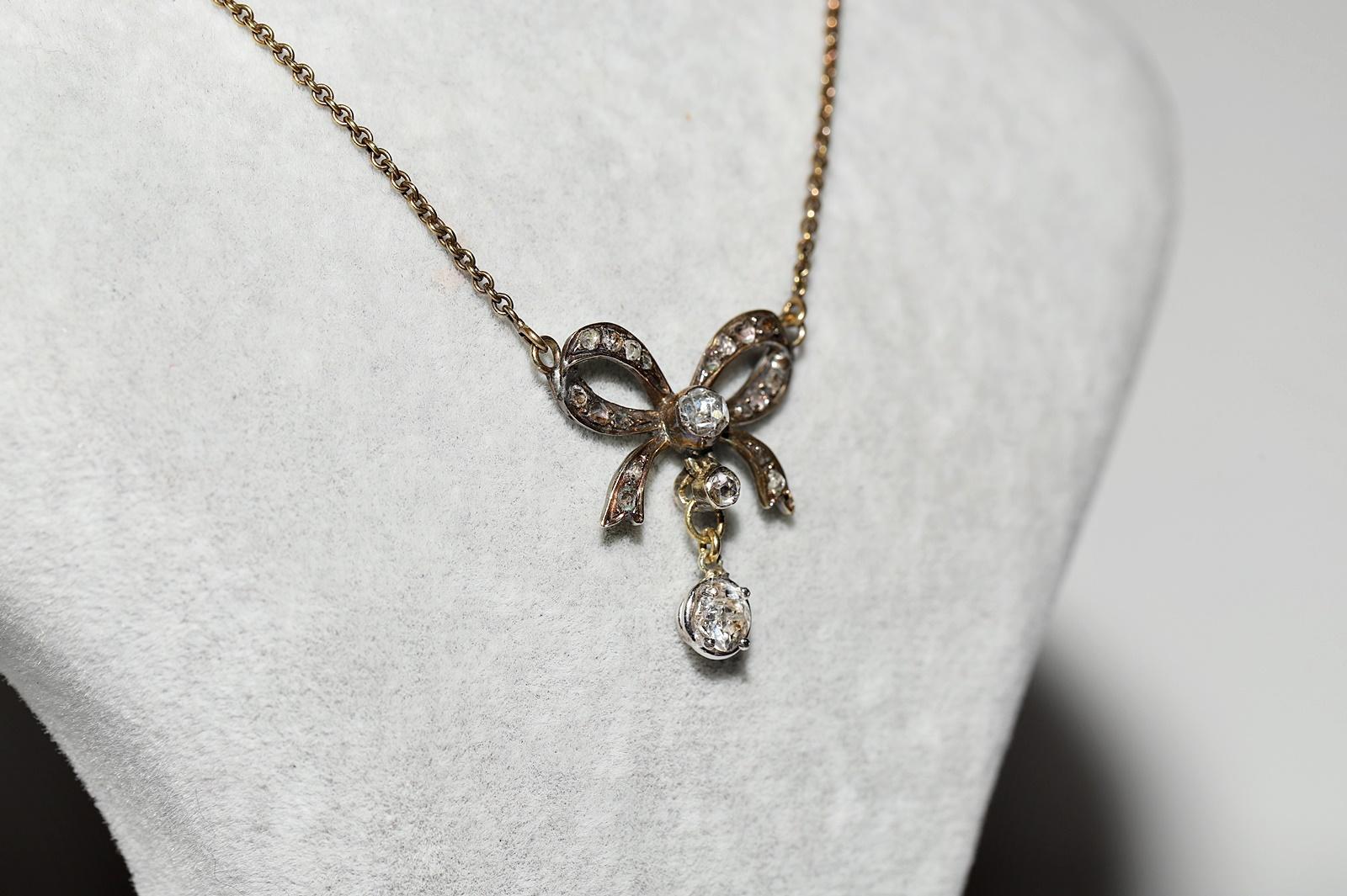 Antique Circa 1900s 14k Gold Natural Diamond Decorated Pretty Necklace In Good Condition For Sale In Fatih/İstanbul, 34