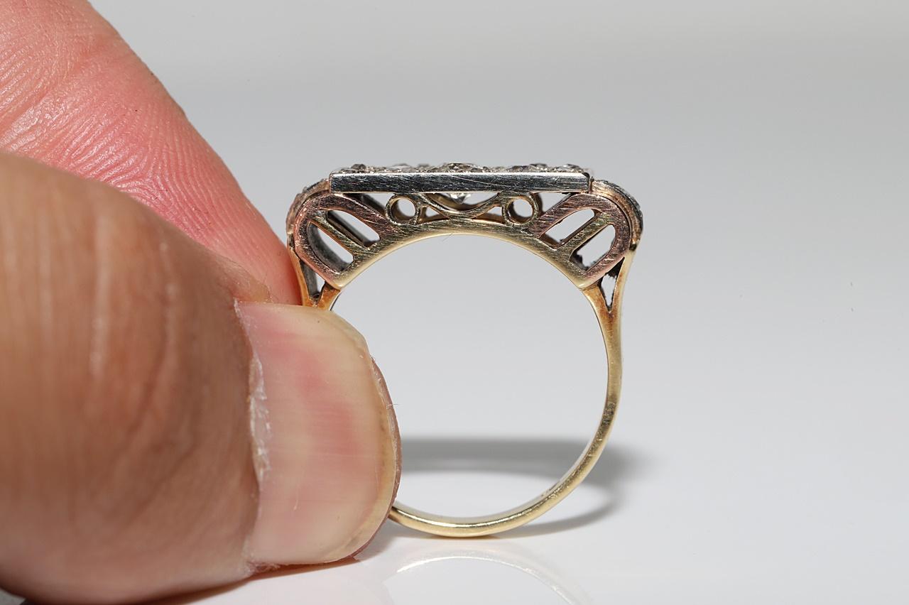 Antiguo Circa 1900s 14k Oro Diamante Natural Decorado Bonito Anillo en venta 4