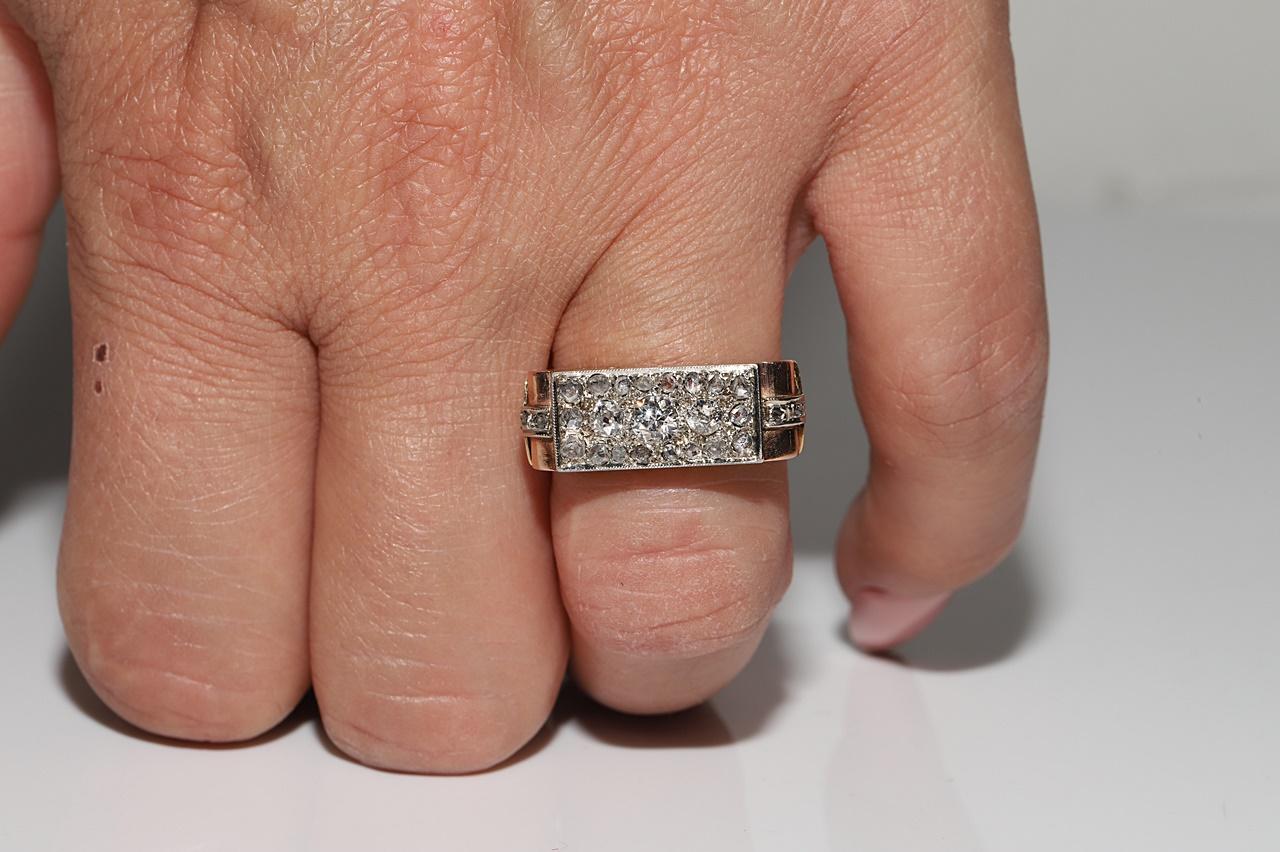 Antiguo Circa 1900s 14k Oro Diamante Natural Decorado Bonito Anillo Victoriano en venta