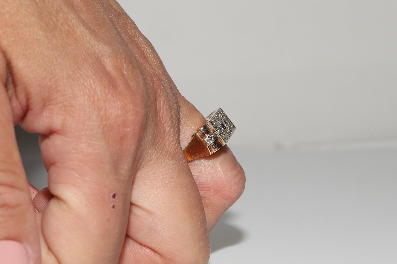Antiguo Circa 1900s 14k Oro Diamante Natural Decorado Bonito Anillo Corte brillante en venta