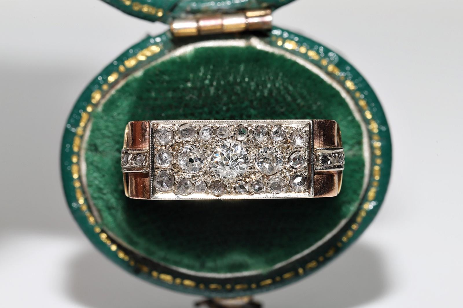 Jolie bague ancienne des années 1900 en or 14 carats décorée de diamants naturels Bon état - En vente à Fatih/İstanbul, 34