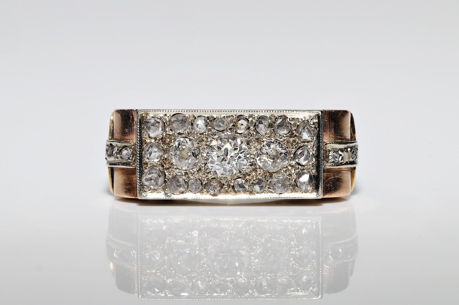 Jolie bague ancienne des années 1900 en or 14 carats décorée de diamants naturels en vente 1