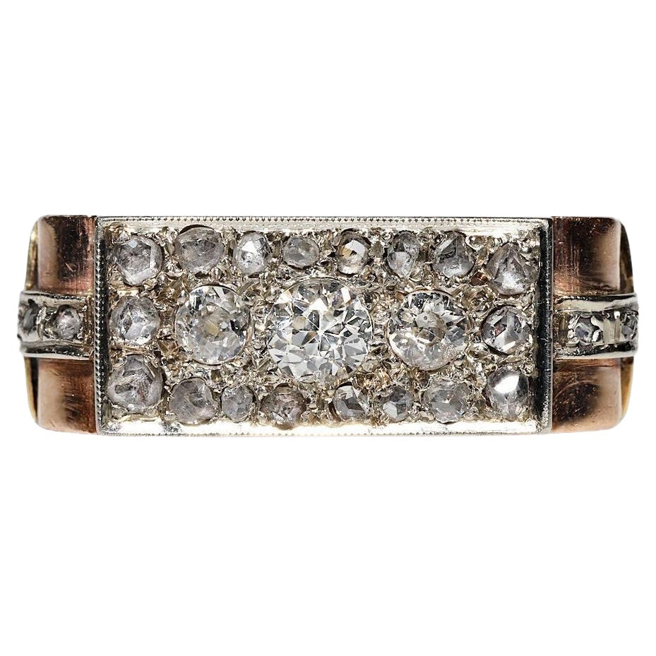 Jolie bague ancienne des années 1900 en or 14 carats décorée de diamants naturels