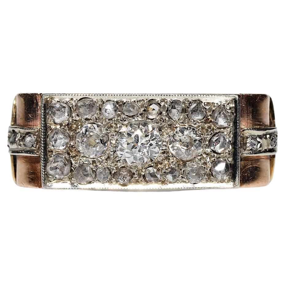 Antiguo Circa 1900s 14k Oro Diamante Natural Decorado Bonito Anillo