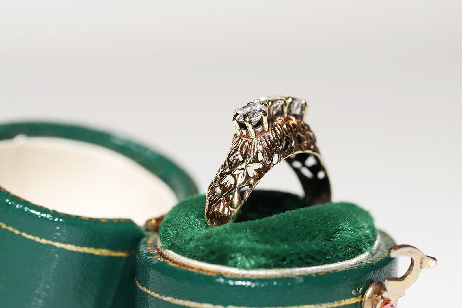 Bague ancienne des années 1900 en or 14 carats décorée de diamants naturels en vente 6