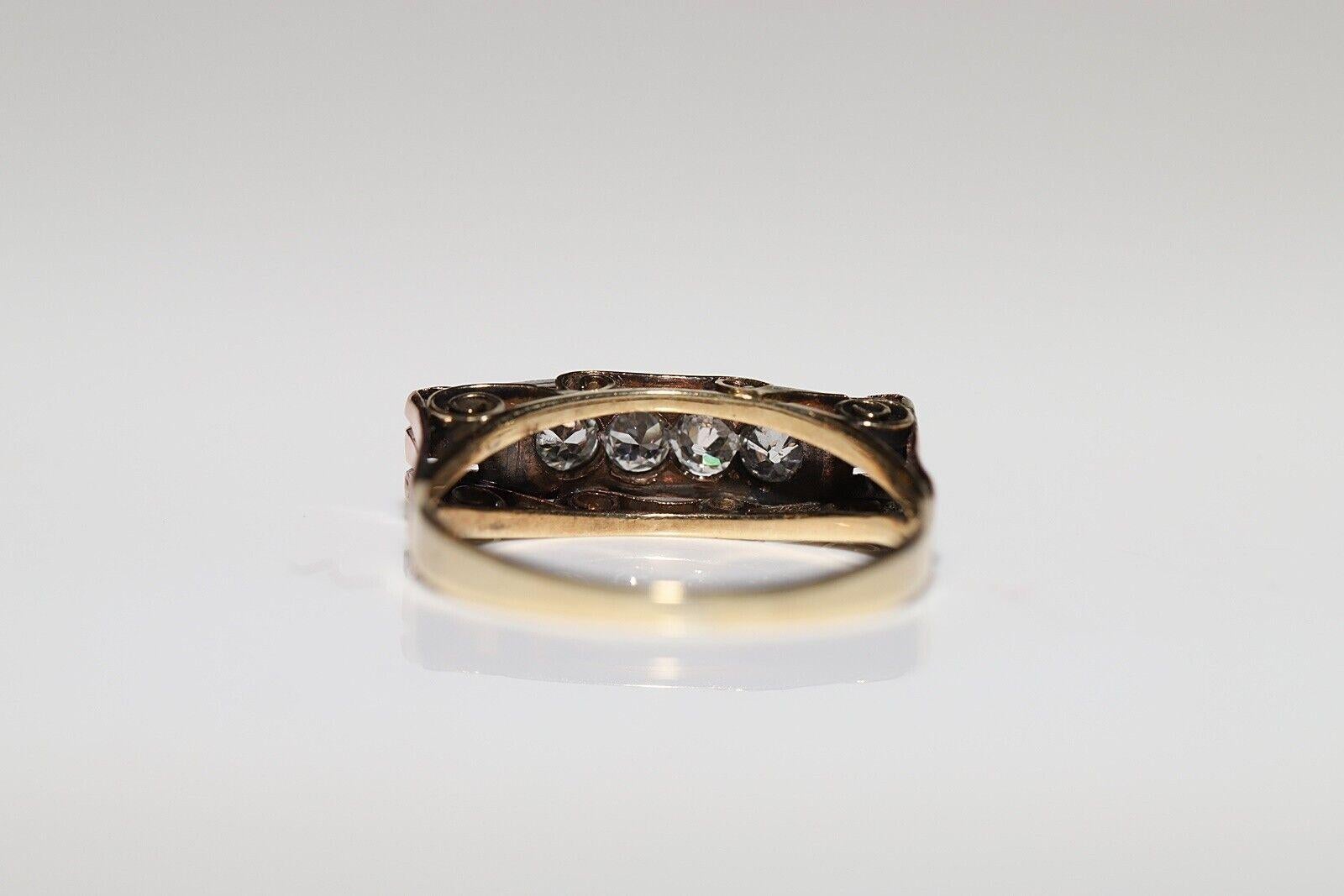 Old European Cut Antique Circa 1900s 14k Gold Natural Diamond Decorated Ring For Sale