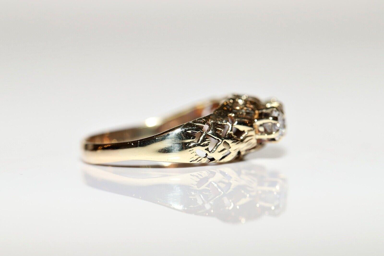 Taille brillant Bague ancienne des années 1900 en or 14 carats décorée de diamants naturels en vente