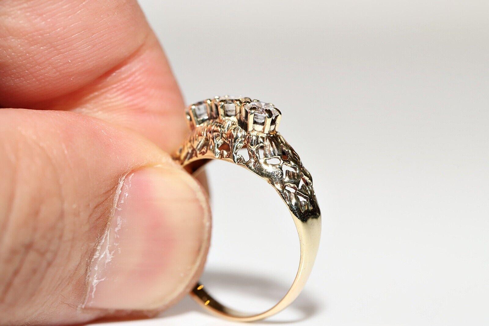 Antique Circa 1900s 14k Gold Natural Diamond Decorated Ring In Good Condition For Sale In Fatih/İstanbul, 34