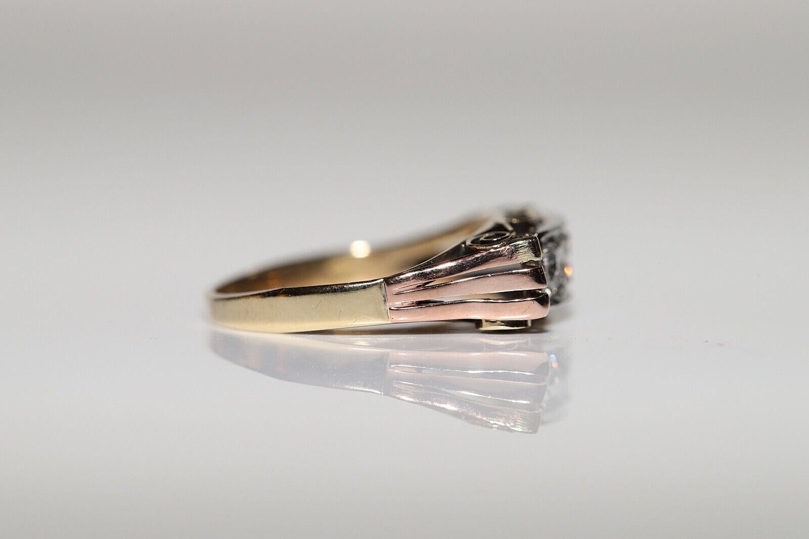 Antiker 14k Gold natürlicher Diamant-Dekorierter Ring, um 1900er Jahre Damen im Angebot