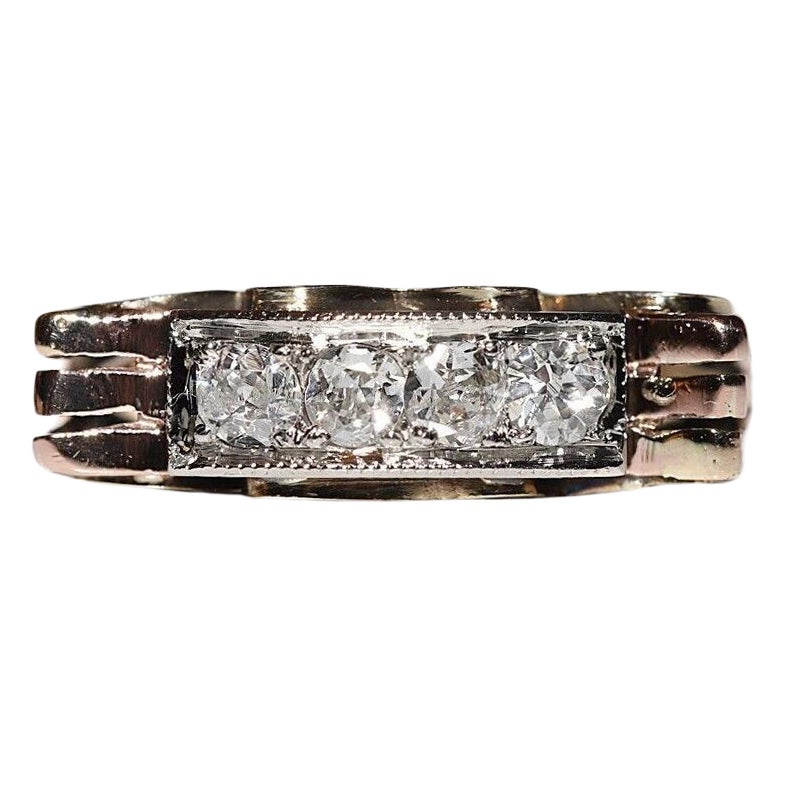 Antiker 14k Gold natürlicher Diamant-Dekorierter Ring, um 1900er Jahre