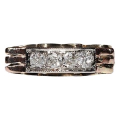 Antiker 14k Gold natürlicher Diamant-Dekorierter Ring, um 1900er Jahre