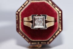 Antique Circa 1900s 14k Gold Natural Diamond Decorated Solitaire Ring