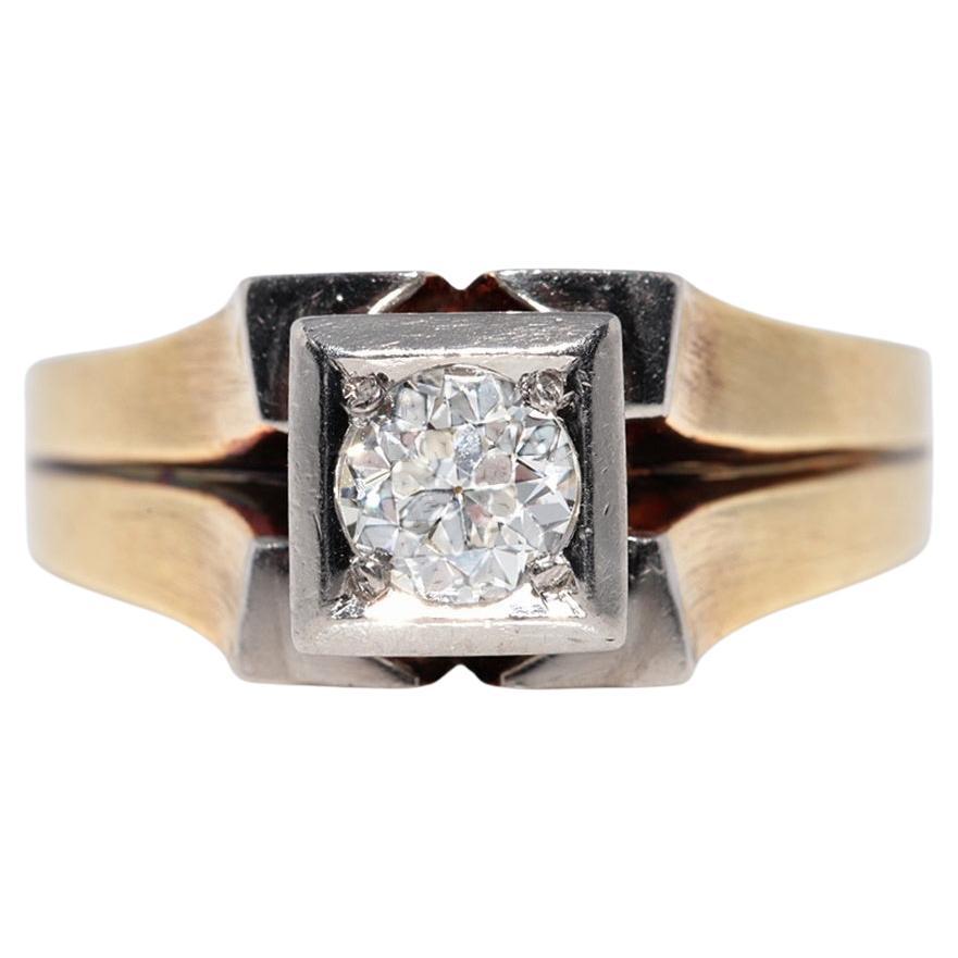 Antique Circa 1900s 14k Gold Natural Diamond Decorated Solitaire Ring For Sale