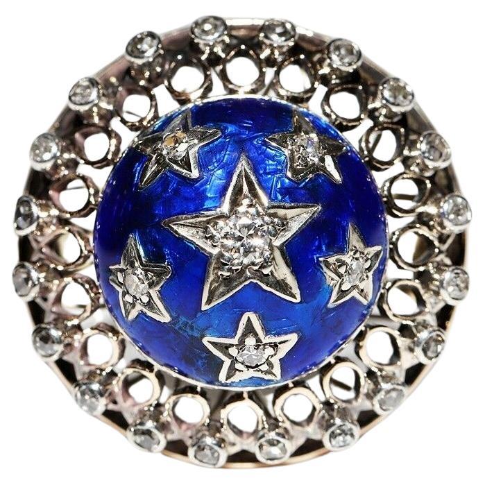 Broche étoile ancienne des années 1900 en or 14 carats décorée de diamants naturels