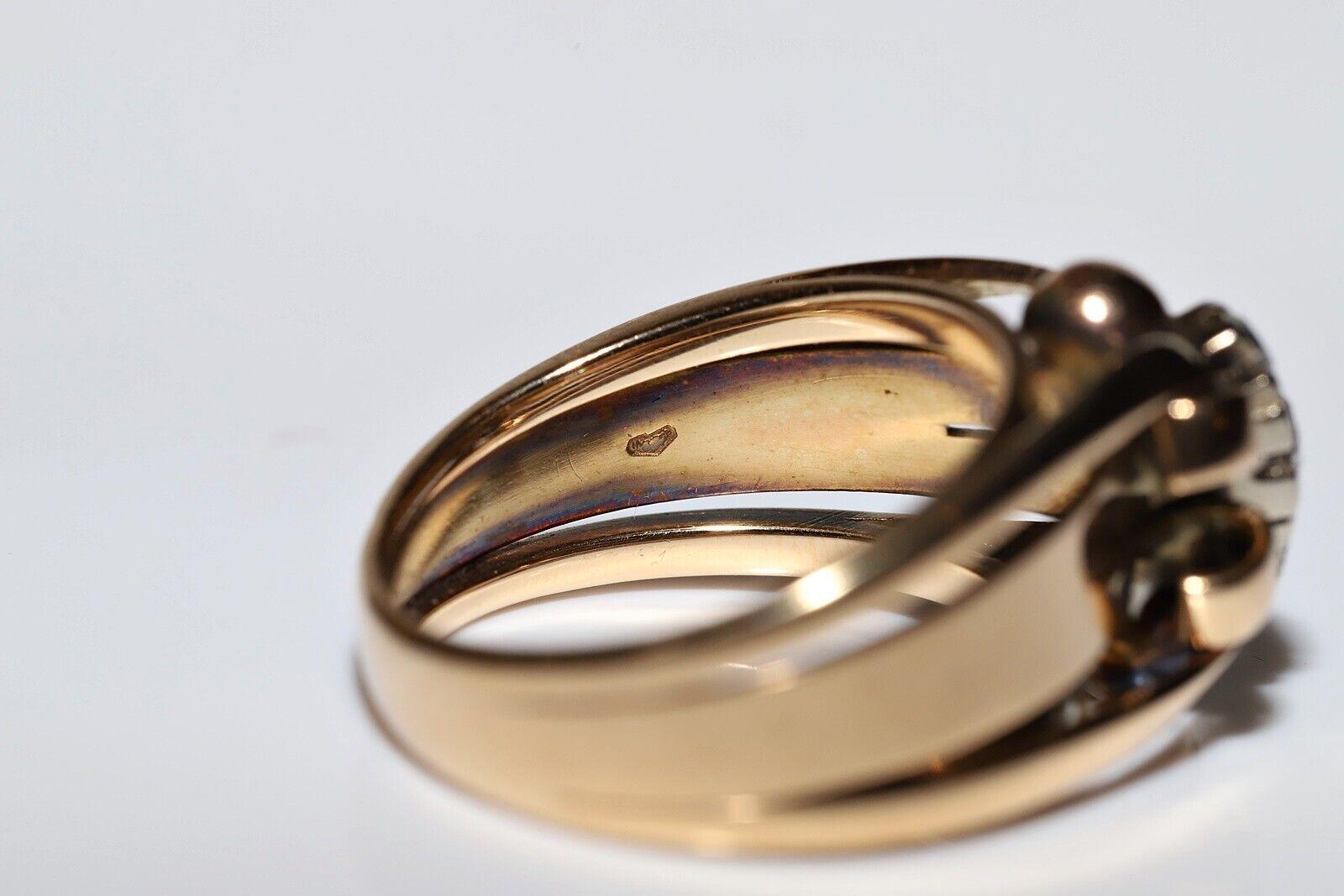 Ancienne bague solide en or 14 carats décorée de diamants naturels, datant des années 1900 en vente 4