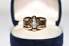 Antique Circa 1900s 14k Gold Natural Diamond Decorated Strong Ring