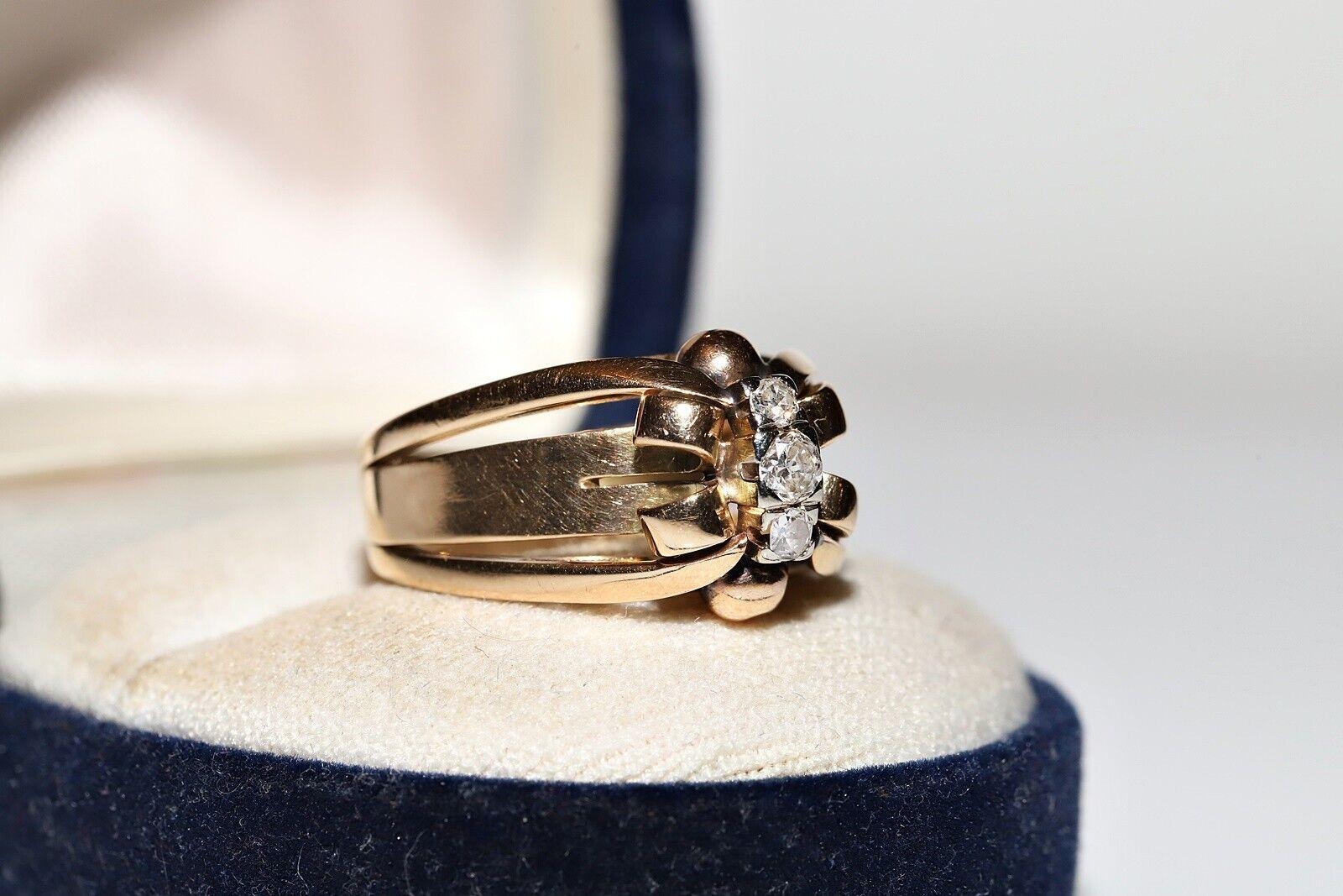 Victorien Ancienne bague solide en or 14 carats décorée de diamants naturels, datant des années 1900 en vente