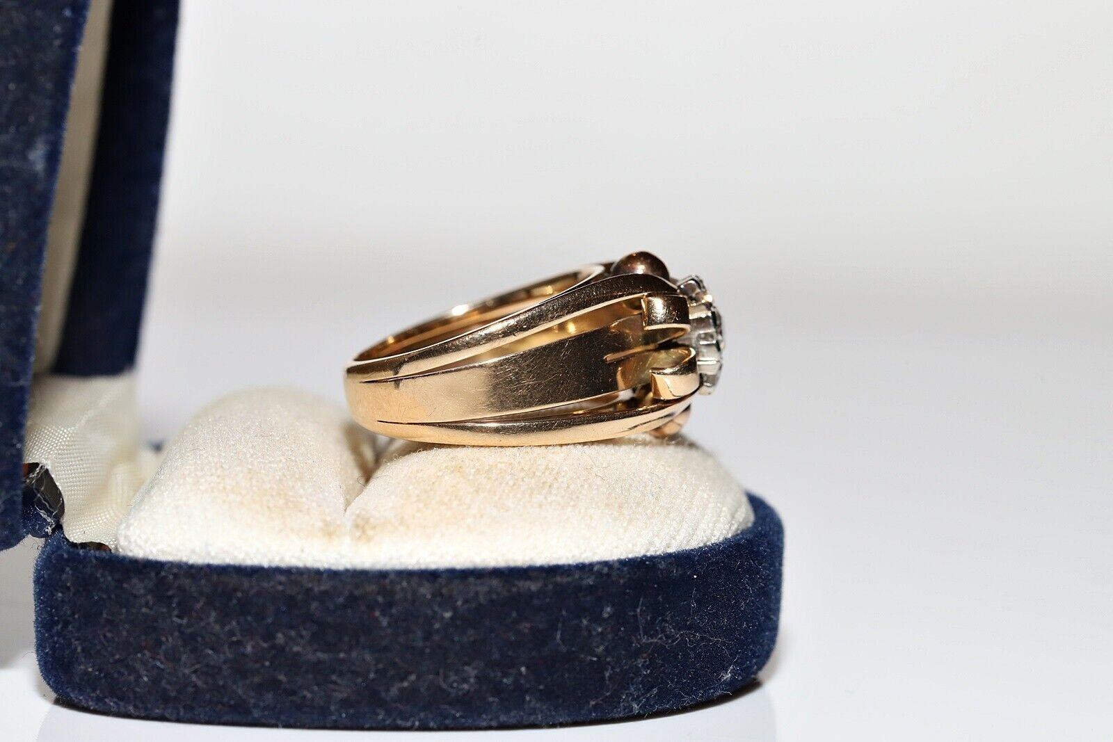 Taille brillant Ancienne bague solide en or 14 carats décorée de diamants naturels, datant des années 1900 en vente