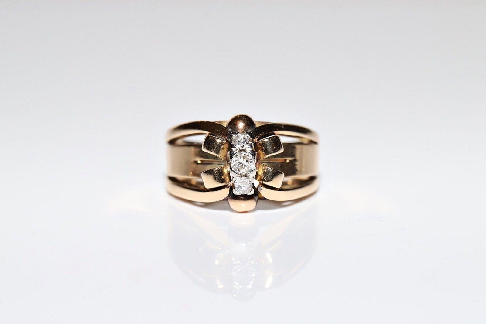 Ancienne bague solide en or 14 carats décorée de diamants naturels, datant des années 1900 Bon état - En vente à Fatih/İstanbul, 34