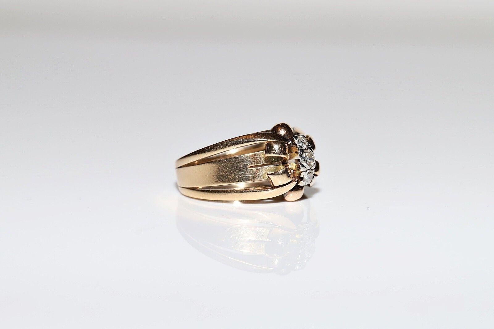 Ancienne bague solide en or 14 carats décorée de diamants naturels, datant des années 1900 Pour femmes en vente