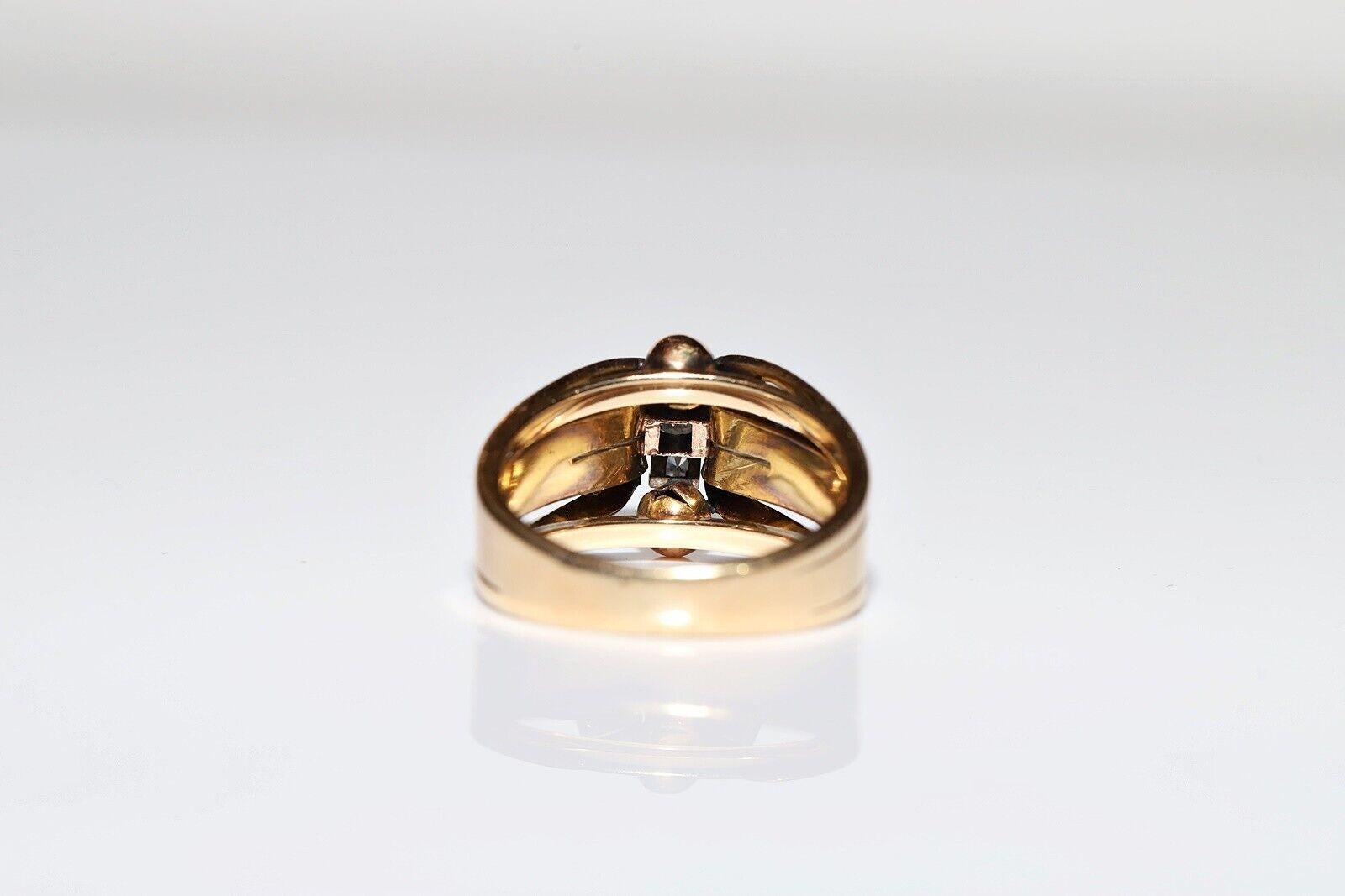 Ancienne bague solide en or 14 carats décorée de diamants naturels, datant des années 1900 en vente 2