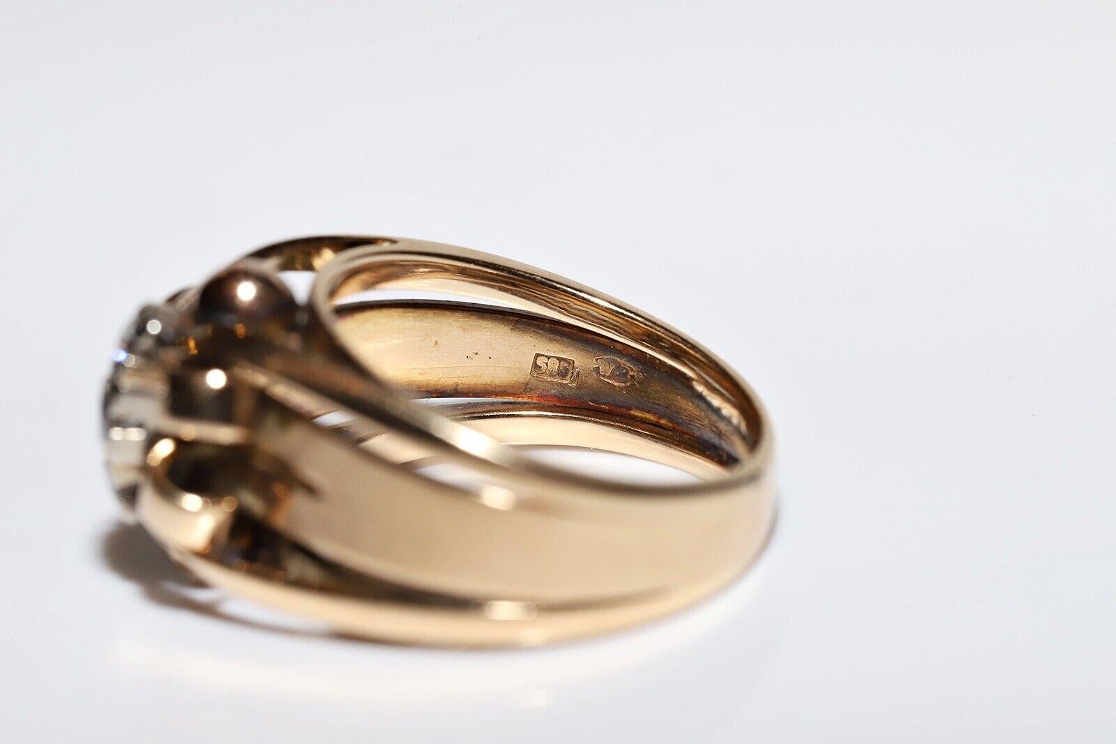 Ancienne bague solide en or 14 carats décorée de diamants naturels, datant des années 1900 en vente 3