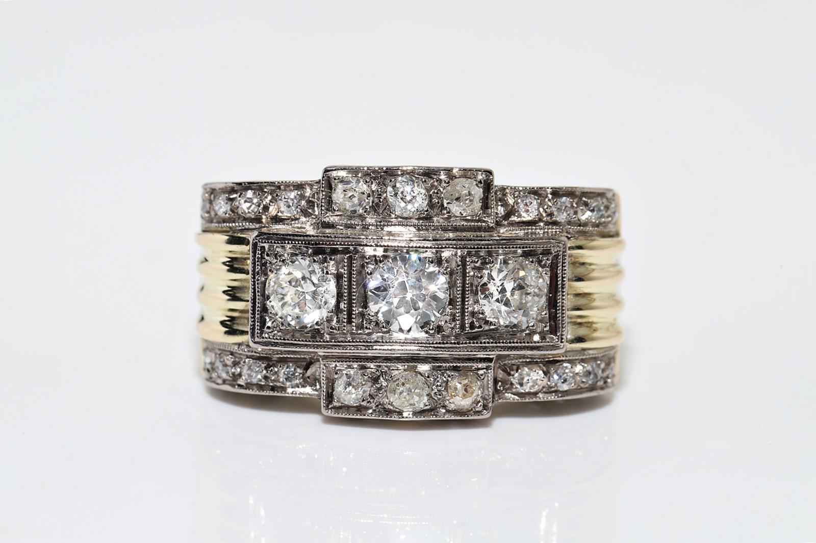 Victorian  Antique Circa 1900s 14k Gold Natural Diamond Decorated Strong Tank Ring For Sale