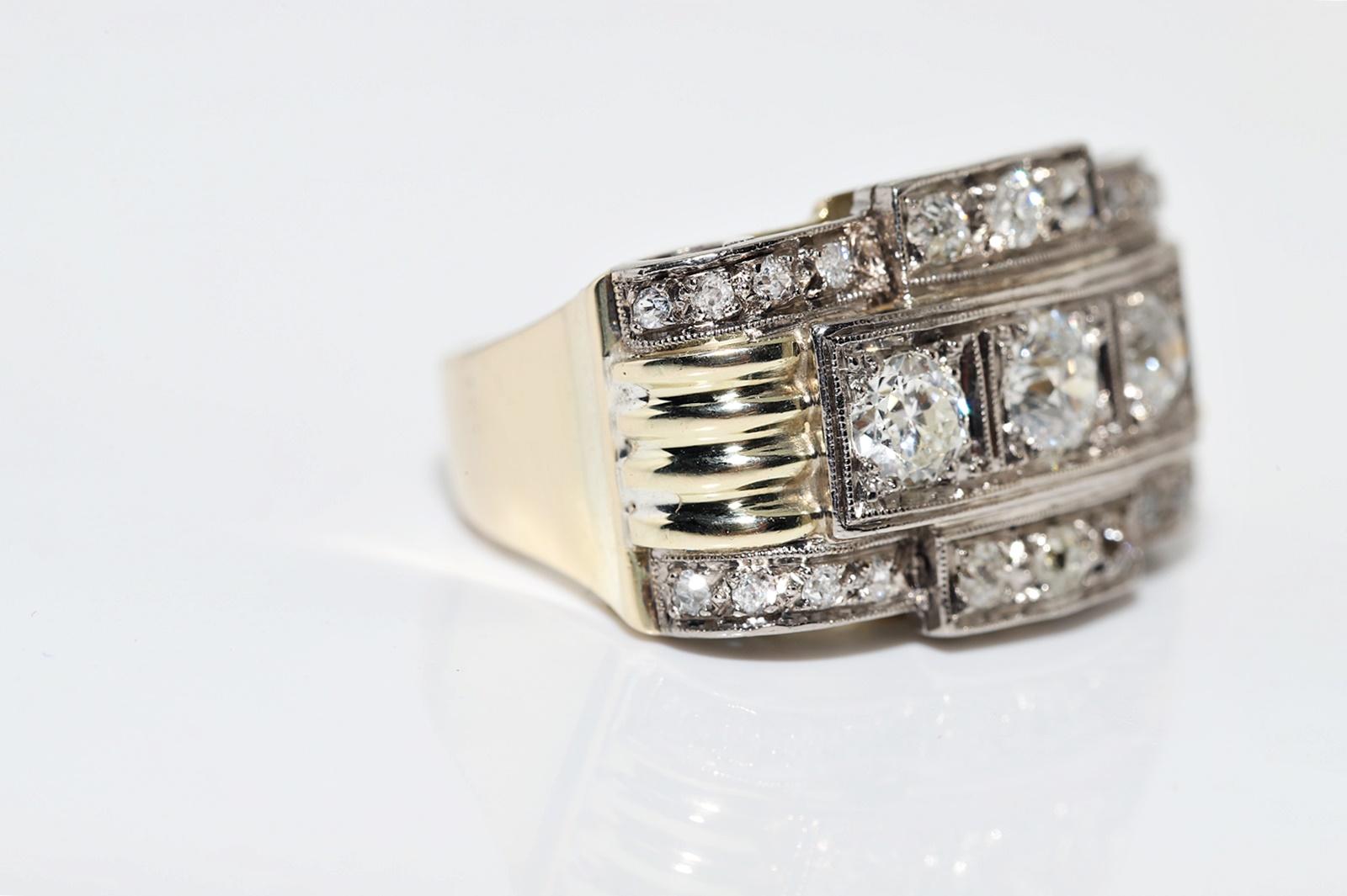  Antique Circa 1900s 14k Gold Natural Diamond Decorated Strong Tank Ring In Good Condition For Sale In Fatih/İstanbul, 34