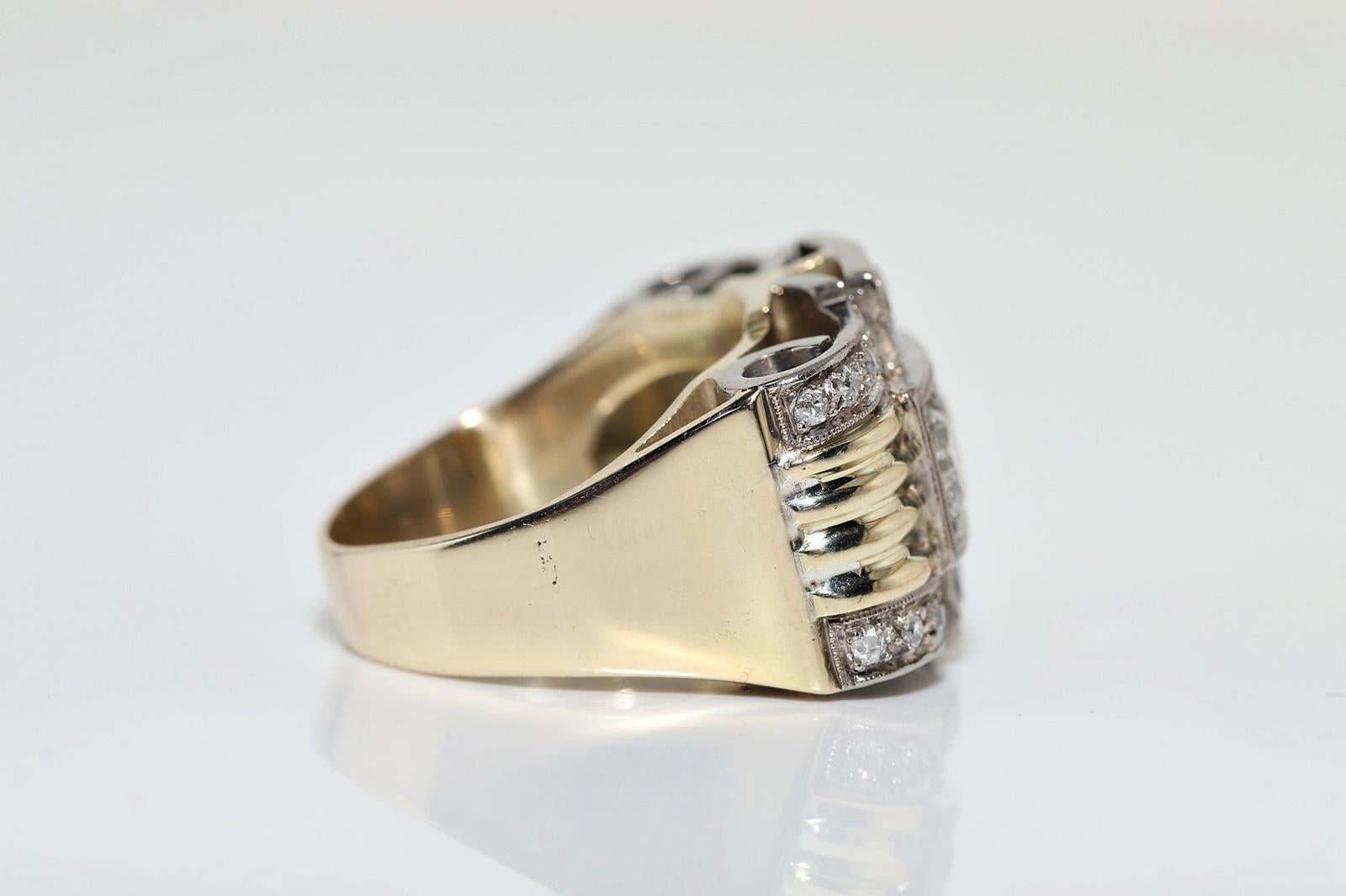 Women's  Antique Circa 1900s 14k Gold Natural Diamond Decorated Strong Tank Ring For Sale