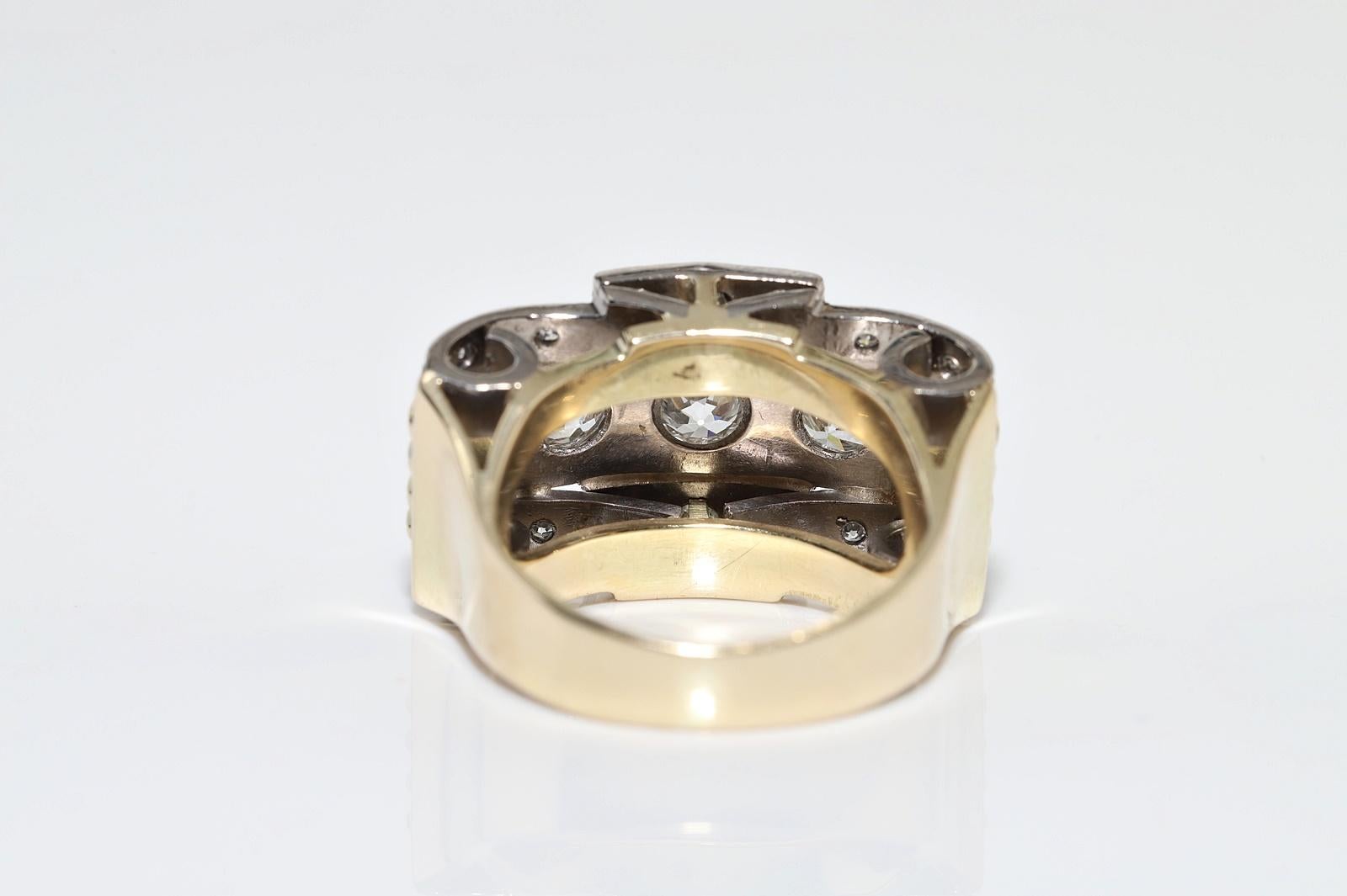  Antique Circa 1900s 14k Gold Natural Diamond Decorated Strong Tank Ring For Sale 1