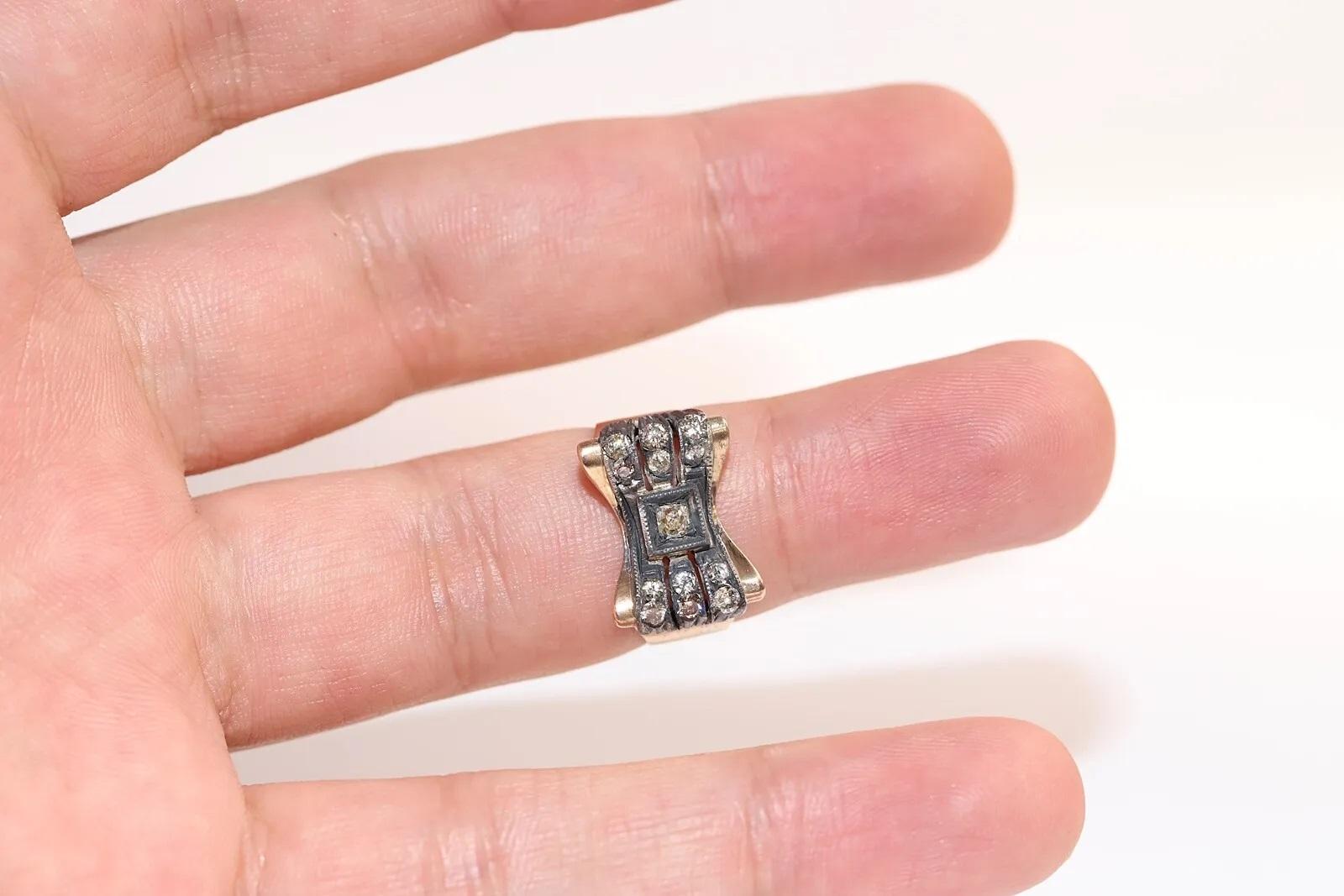 Antico anello da serbatoio decorato con diamanti naturali in oro 14k del 1900 CIRCA in vendita 4