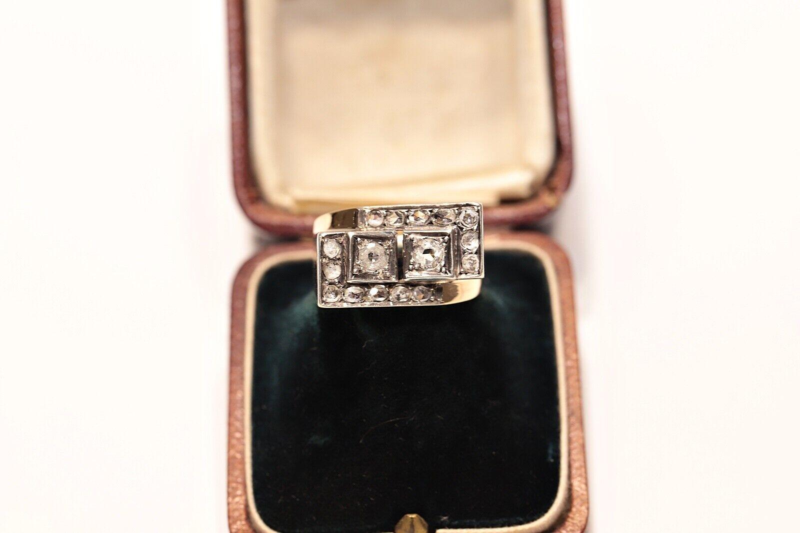 Antike CIRCA 1900s 14k Gold natürlichen Diamanten verziert Tank Ring 5