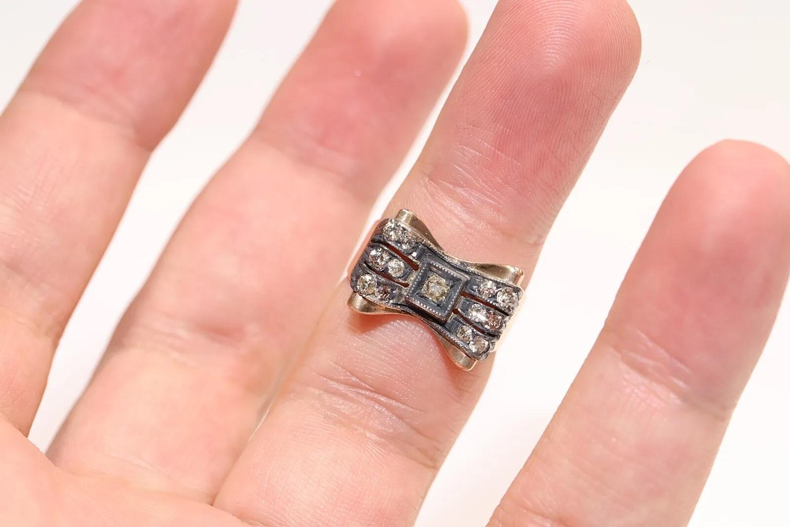 Antico anello da serbatoio decorato con diamanti naturali in oro 14k del 1900 CIRCA in vendita 6