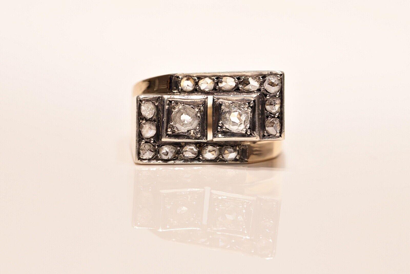 Antike CIRCA 1900s 14k Gold natürlichen Diamanten verziert Tank Ring 7