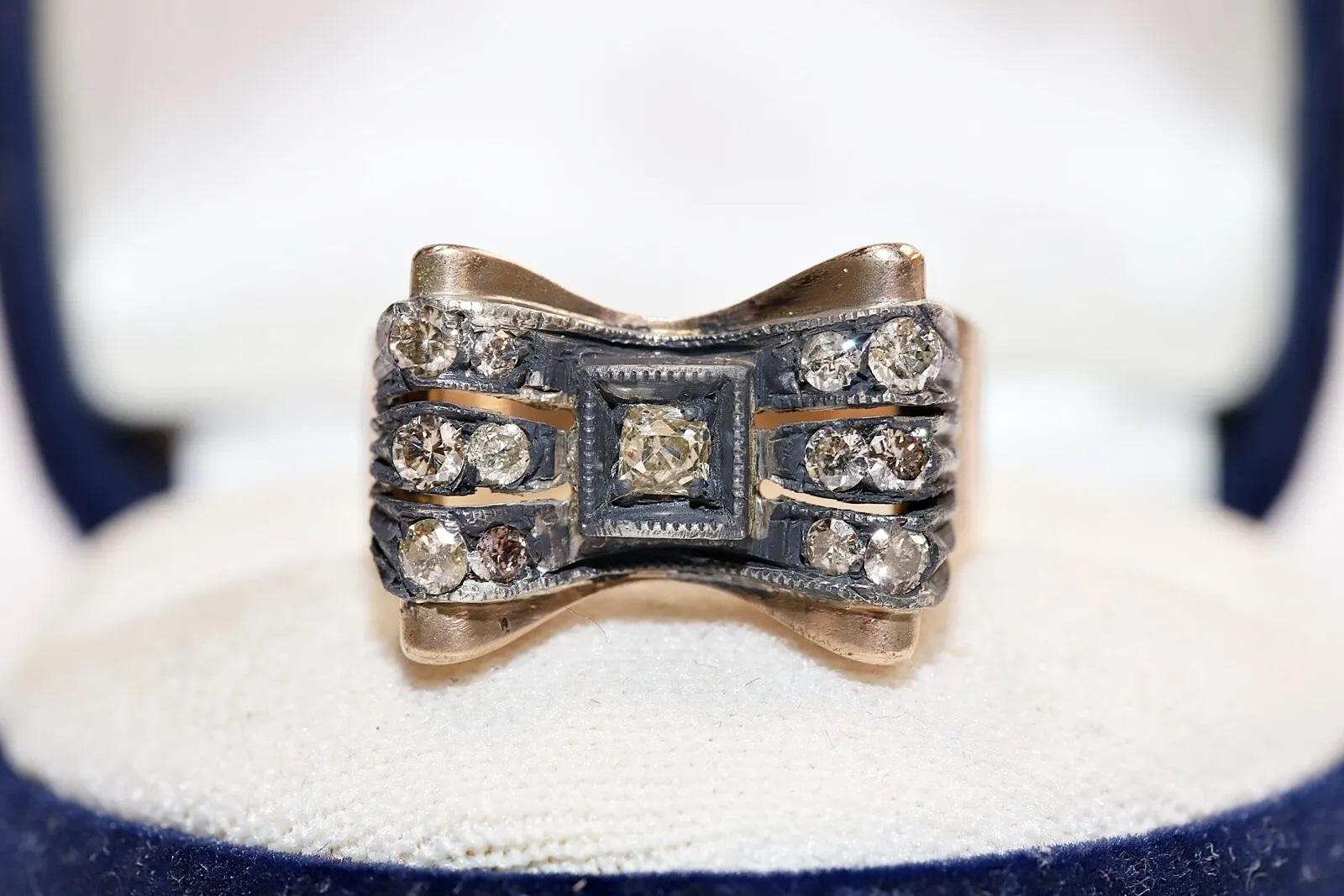 Antico anello da serbatoio decorato con diamanti naturali in oro 14k del 1900 CIRCA in vendita 7