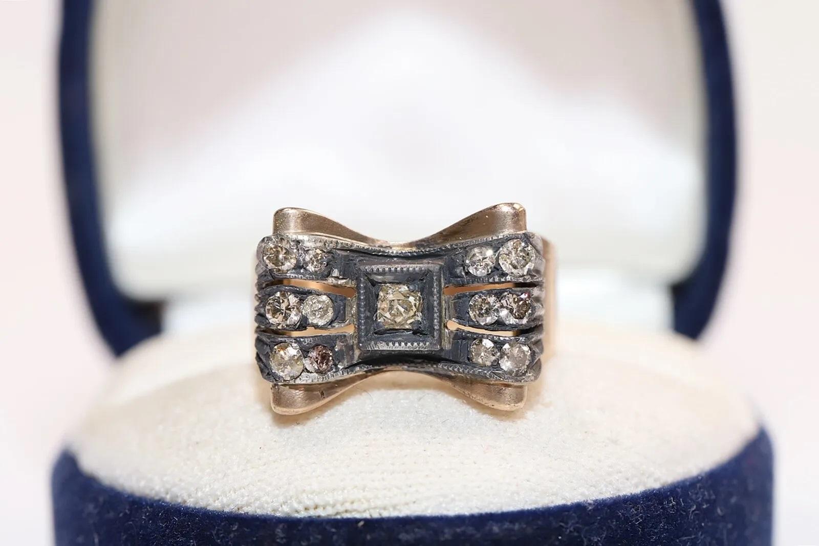 Antico anello da serbatoio decorato con diamanti naturali in oro 14k del 1900 CIRCA in vendita 8