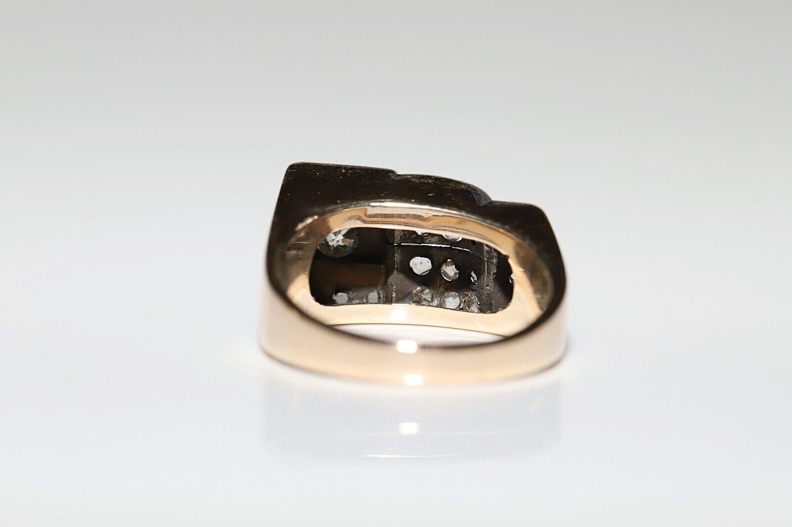Late Victorian Antique Circa 1900s 14k Gold Top Silver Natural Diamond Decorated Tank Ring  For Sale