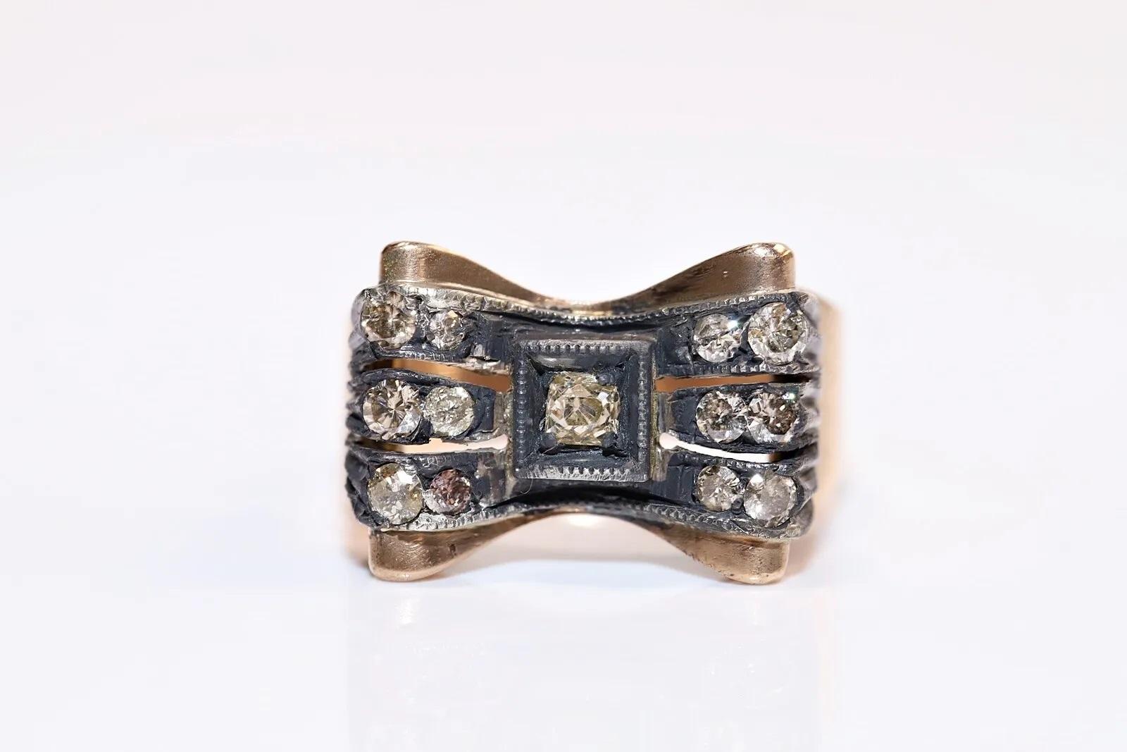 Victorian Antique Circa 1900s 14k Gold Natural Diamond Decorated Tank Ring  For Sale