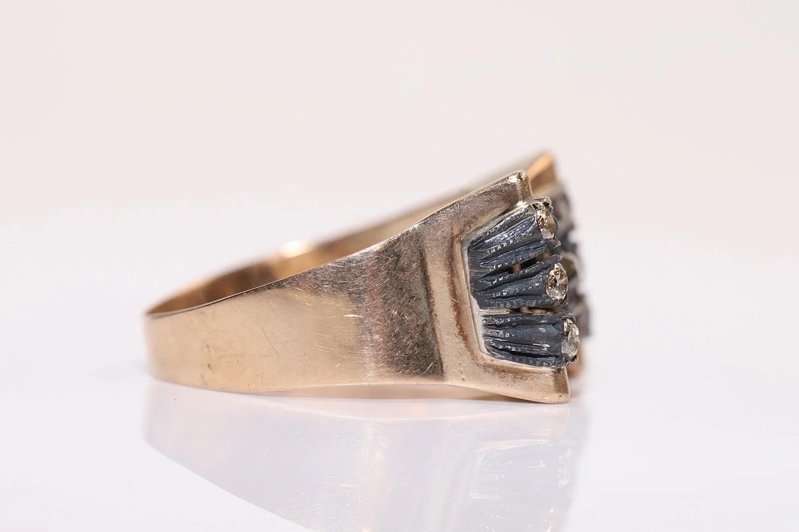 Antique Circa 1900s 14k Gold Natural Diamond Decorated Tank Ring  In Good Condition For Sale In Fatih/İstanbul, 34