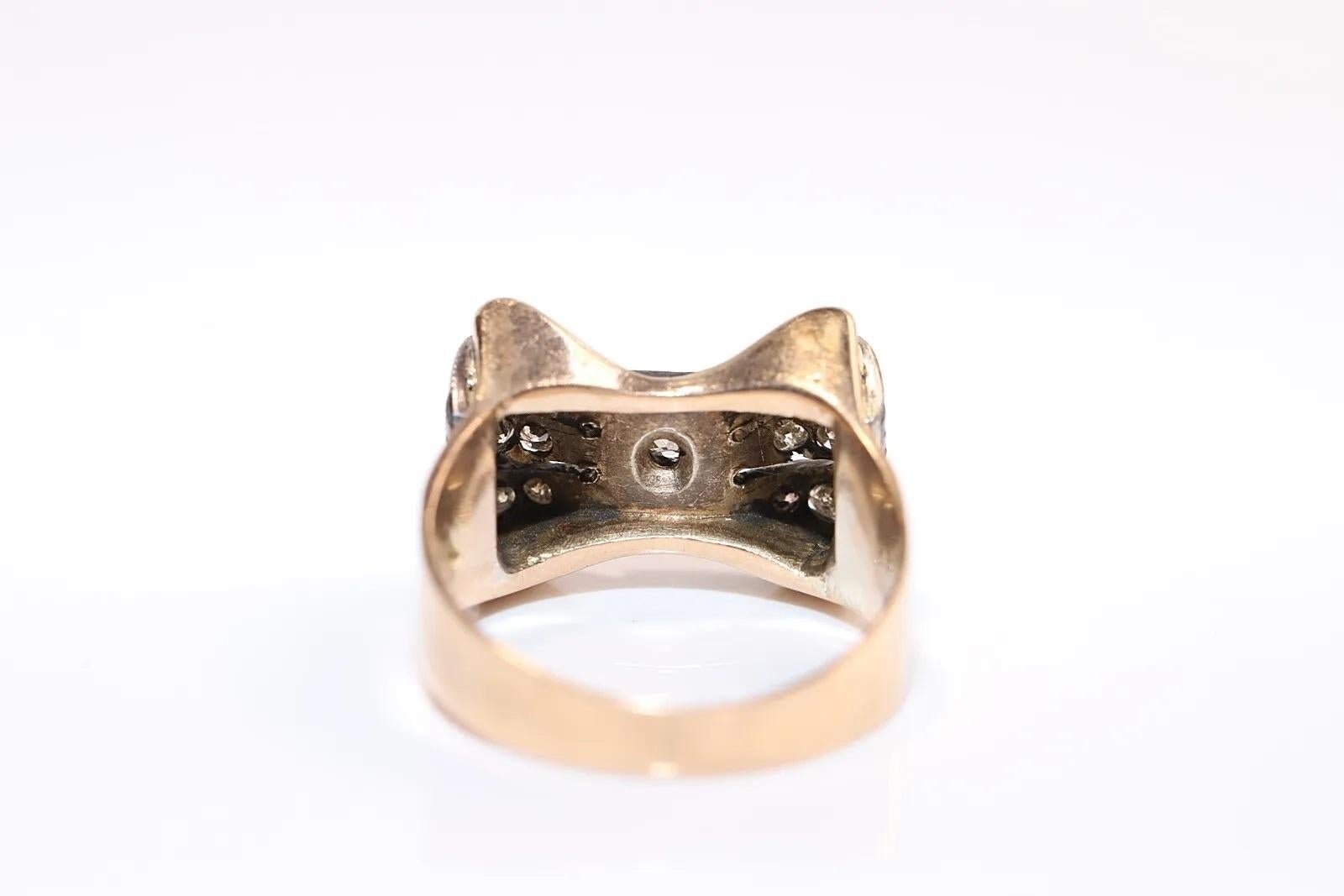 Women's Antique Circa 1900s 14k Gold Natural Diamond Decorated Tank Ring  For Sale
