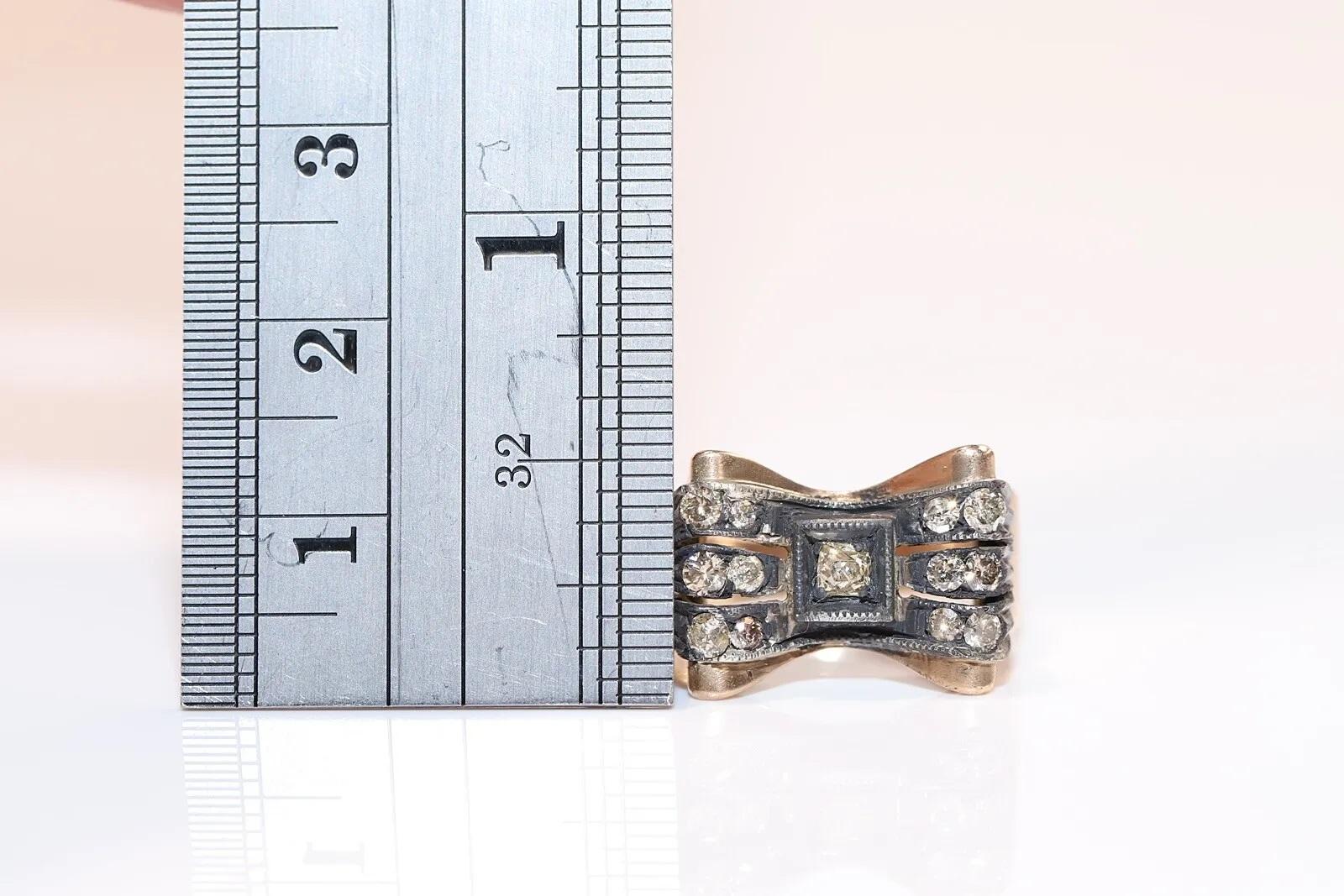 Antico anello da serbatoio decorato con diamanti naturali in oro 14k del 1900 CIRCA in vendita 3