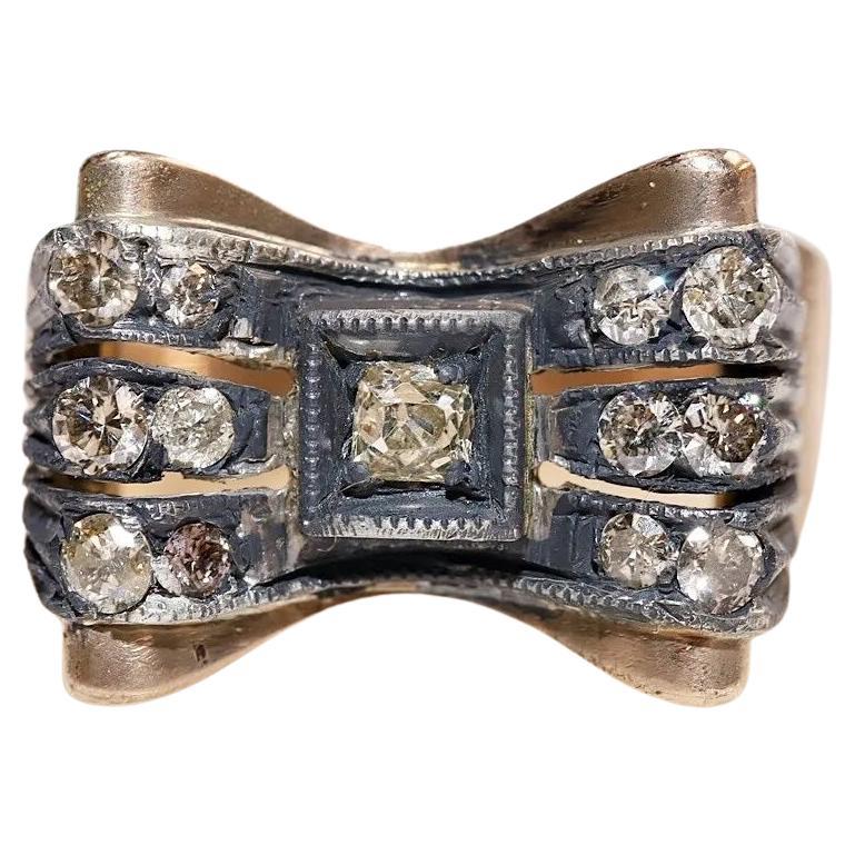 Antico anello da serbatoio decorato con diamanti naturali in oro 14k del 1900 CIRCA